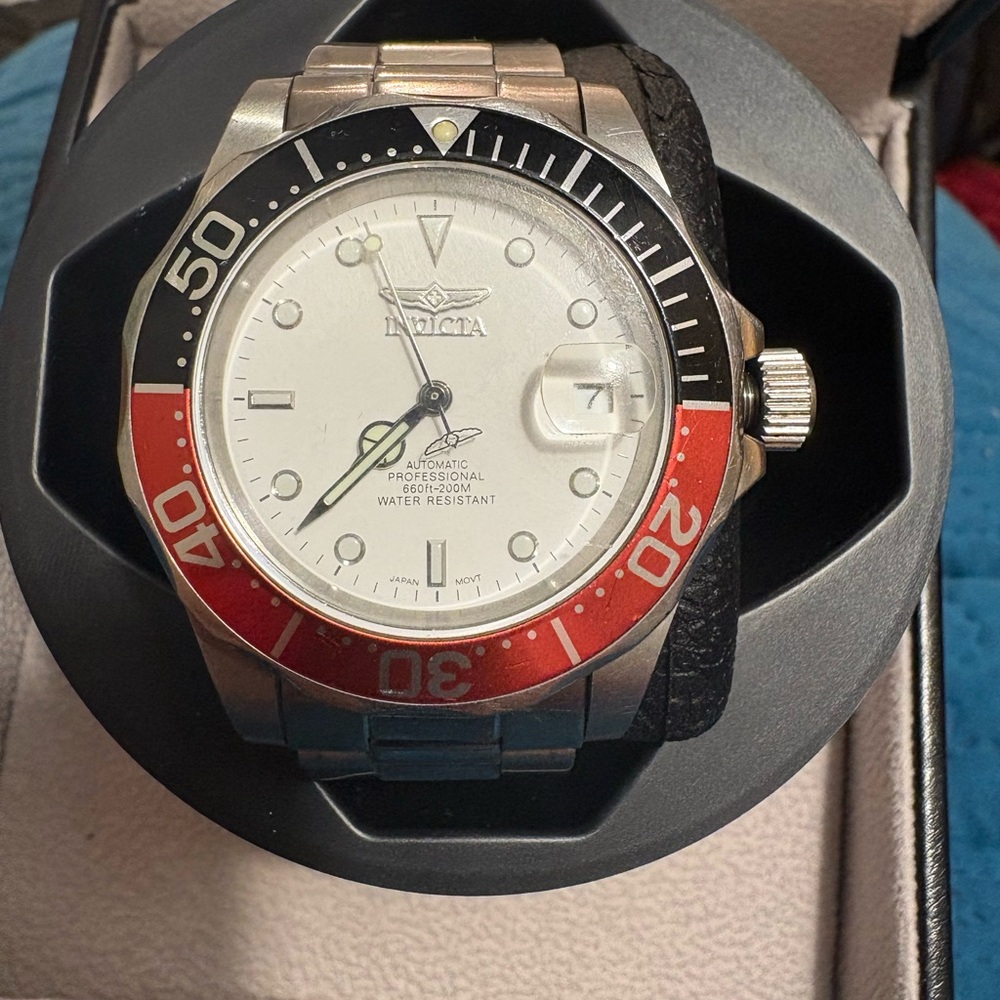 Invicta Automatic Red and Black Bezel Watch with White Dial